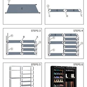 TXT&BAZ 27-Pairs Portable Boot Rack Double Row Shoe Rack Covered with Nonwoven Fabric(7-Tiers Black)