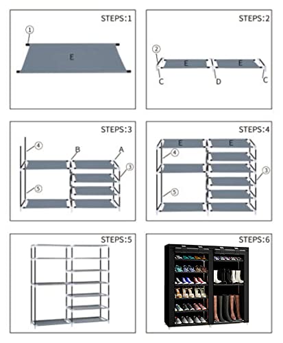 TXT&BAZ 27-Pairs Portable Boot Rack Double Row Shoe Rack Covered with Nonwoven Fabric(7-Tiers Black)