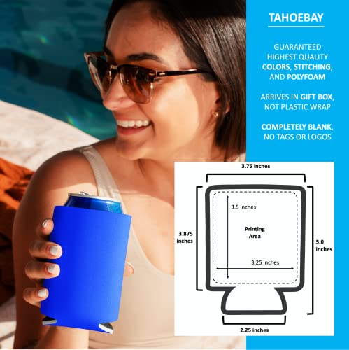 TahoeBay Blank Beer Can Coolers, Plain Bulk Collapsible Foam Soda Cover Coolies, Personalized Sublimation Sleeves for Weddings, Bachelorette Parties, HTV Projects (Royal Blue)