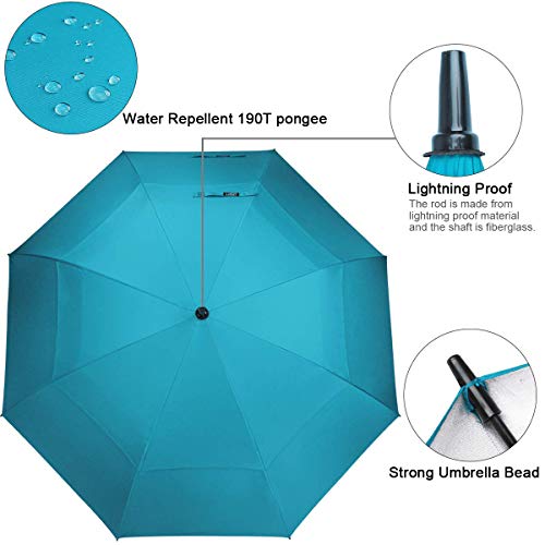 G4Free 68 inch Oversize Windproof Automatic Open Golf umbrella Double Canopy Vented Waterproof Large UV Sun Protection Stick Umbrellas (Sky Blue)