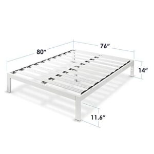 Mellow Rocky Base C 14" Platform Bed Heavy Duty Steel White, w/ Patented Wide Steel Slats (No Box Spring Needed) - King