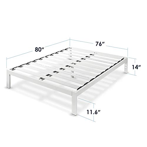 Mellow Rocky Base C 14" Platform Bed Heavy Duty Steel White, w/ Patented Wide Steel Slats (No Box Spring Needed) - King