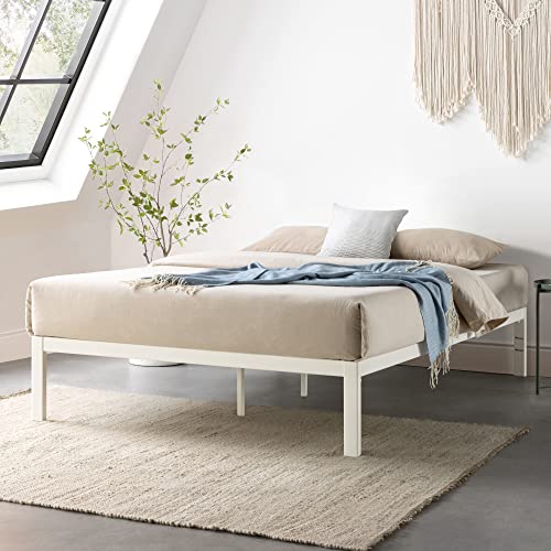 Mellow Rocky Base C 14" Platform Bed Heavy Duty Steel White, w/ Patented Wide Steel Slats (No Box Spring Needed) - King