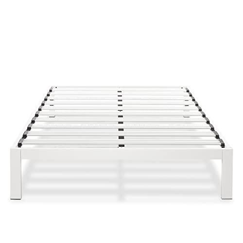 Mellow Rocky Base C 14" Platform Bed Heavy Duty Steel White, w/ Patented Wide Steel Slats (No Box Spring Needed) - King
