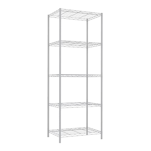 Home Basics 5 Tier Wire Shelving Unit, (White) Steel Storage Shelves | Tall Wire Shelf | for Food, Laundry Supplies, Paint, Hardware, and More