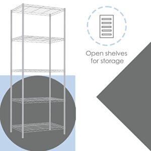 Home Basics 5 Tier Wire Shelving Unit, (White) Steel Storage Shelves | Tall Wire Shelf | for Food, Laundry Supplies, Paint, Hardware, and More