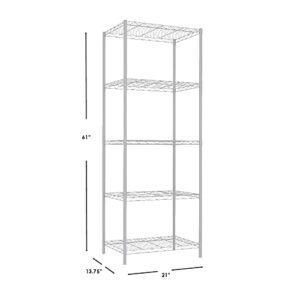 Home Basics 5 Tier Wire Shelving Unit, (White) Steel Storage Shelves | Tall Wire Shelf | for Food, Laundry Supplies, Paint, Hardware, and More