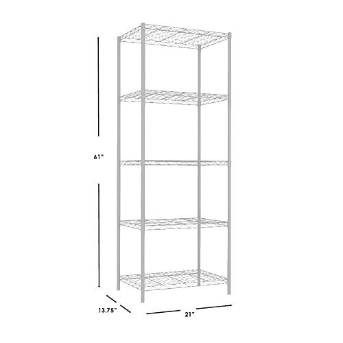 Home Basics 5 Tier Wire Shelving Unit, (White) Steel Storage Shelves | Tall Wire Shelf | for Food, Laundry Supplies, Paint, Hardware, and More