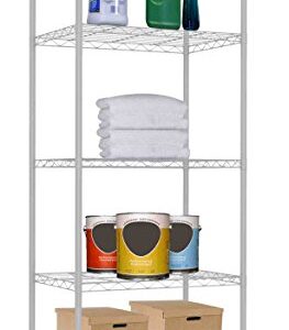 Home Basics 5 Tier Wire Shelving Unit, (White) Steel Storage Shelves | Tall Wire Shelf | for Food, Laundry Supplies, Paint, Hardware, and More