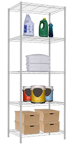 Home Basics 5 Tier Wire Shelving Unit, (White) Steel Storage Shelves | Tall Wire Shelf | for Food, Laundry Supplies, Paint, Hardware, and More