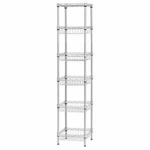 singaye storage shelves, 6-tier wire shelving unit with baskets storage rack corner shelf shelving adjustable storage shelf, 13.4" d x 13.4" w x 62.99" h,silver