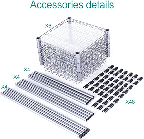 SINGAYE Storage Shelves, 6-Tier Wire Shelving Unit with Baskets Storage Rack Corner Shelf Shelving Adjustable Storage Shelf, 13.4" D x 13.4" W x 62.99" H,Silver