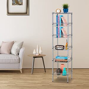 SINGAYE Storage Shelves, 6-Tier Wire Shelving Unit with Baskets Storage Rack Corner Shelf Shelving Adjustable Storage Shelf, 13.4" D x 13.4" W x 62.99" H,Silver