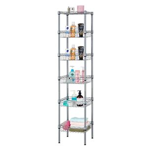 SINGAYE Storage Shelves, 6-Tier Wire Shelving Unit with Baskets Storage Rack Corner Shelf Shelving Adjustable Storage Shelf, 13.4" D x 13.4" W x 62.99" H,Silver