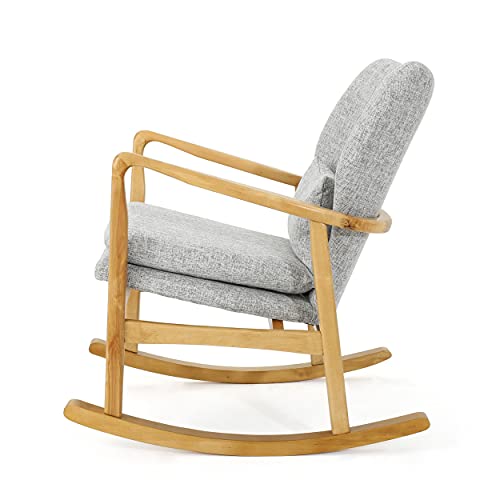 Christopher Knight Home Benny Mid-Century Modern Fabric Rocking Chair, Light Grey Tweed / Light Walnut