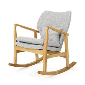 Christopher Knight Home Benny Mid-Century Modern Fabric Rocking Chair, Light Grey Tweed / Light Walnut