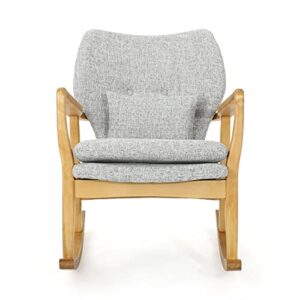 Christopher Knight Home Benny Mid-Century Modern Fabric Rocking Chair, Light Grey Tweed / Light Walnut