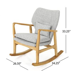 Christopher Knight Home Benny Mid-Century Modern Fabric Rocking Chair, Light Grey Tweed / Light Walnut