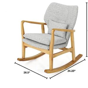 Christopher Knight Home Benny Mid-Century Modern Fabric Rocking Chair, Light Grey Tweed / Light Walnut