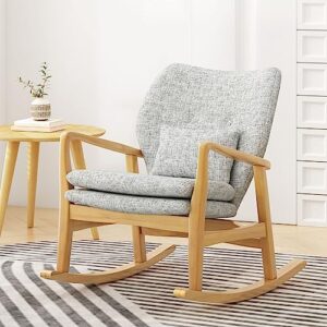 Christopher Knight Home Benny Mid-Century Modern Fabric Rocking Chair, Light Grey Tweed / Light Walnut