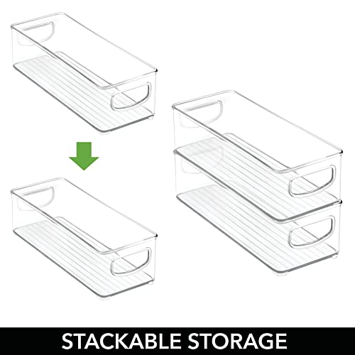 mDesign Plastic Stackable Small Organizing Bin Kitchen Pantry Cabinet, Refrigerator, Freezer Food Organization Storage Bins with Handles, Drawer Container Organizer, Ligne Collection, 2 Pack - Clear