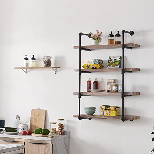 HOMISSUE 4-Shelf Rustic Pipe Shelving Unit, Metal Decorative Accent Wall Book Shelf for Home or Office Organizer, Retro Brown