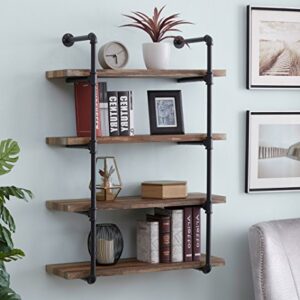 HOMISSUE 4-Shelf Rustic Pipe Shelving Unit, Metal Decorative Accent Wall Book Shelf for Home or Office Organizer, Retro Brown