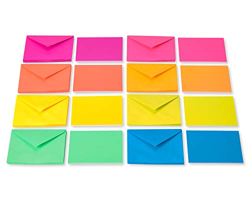 American Greetings Single Panel Blank Cards with Envelopes, Neon Rainbow Colors (100-Count)