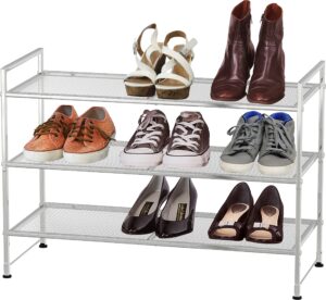 simple houseware 3-tier stackable shoe shelves storage utility rack, silver