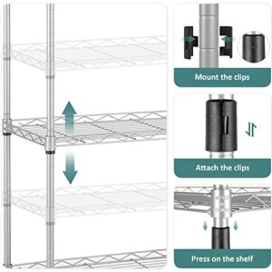 Homdox 6-Tier Storage Shelf Wire Shelving Unit Free Standing Rack Organization with Adjustable Leveling Feet, Stainless Side Hooks, Silver