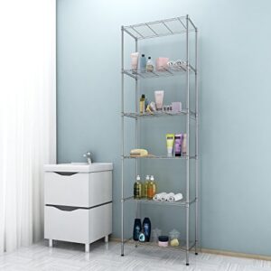 Homdox 6-Tier Storage Shelf Wire Shelving Unit Free Standing Rack Organization with Adjustable Leveling Feet, Stainless Side Hooks, Silver