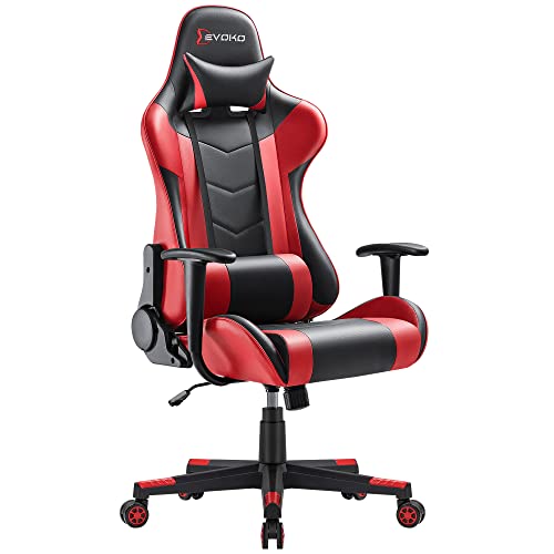 Devoko Ergonomic Gaming Chair Racing Style Adjustable Height High Back PC Computer Chair with Headrest and Lumbar Support Executive Office Chair (Red)
