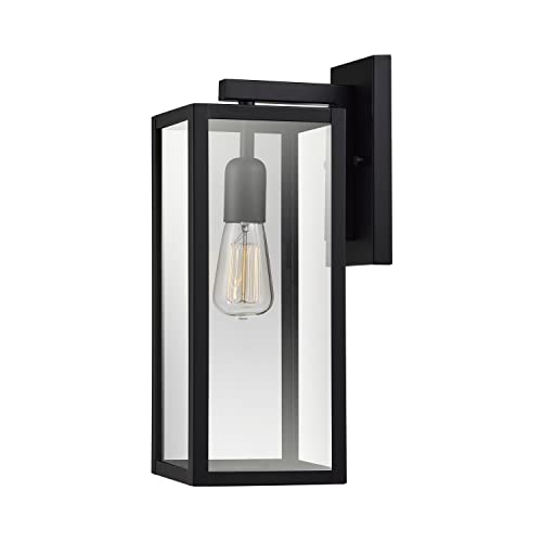 Globe Electric 44176 1-Light Outdoor Indoor Wall Sconce, Matte Black, Glass Panes, Weather Resistant, Wall Lighting, Wall Lamp Dimmable, Kitchen Sconces Wall Lighting, Home Improvement, Porch Light