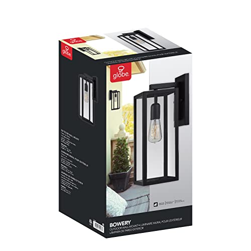 Globe Electric 44176 1-Light Outdoor Indoor Wall Sconce, Matte Black, Glass Panes, Weather Resistant, Wall Lighting, Wall Lamp Dimmable, Kitchen Sconces Wall Lighting, Home Improvement, Porch Light