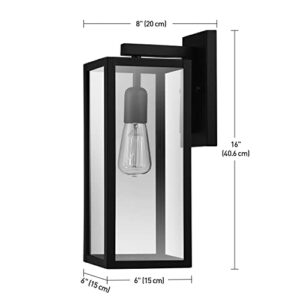 Globe Electric 44176 1-Light Outdoor Indoor Wall Sconce, Matte Black, Glass Panes, Weather Resistant, Wall Lighting, Wall Lamp Dimmable, Kitchen Sconces Wall Lighting, Home Improvement, Porch Light