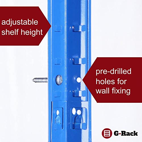 G-Rack 71" H x 47" L x 24" W Garage Storage Shelving Unit - Metal Shelf - Built to Last Storage - Heavy Duty 5 Tier Storage Shelf - Blue Shelving Unit Free Bay Connectors - 5-Year Support