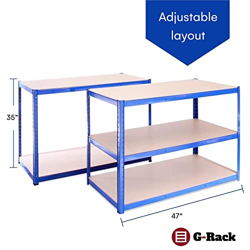 G-Rack 71" H x 47" L x 24" W Garage Storage Shelving Unit - Metal Shelf - Built to Last Storage - Heavy Duty 5 Tier Storage Shelf - Blue Shelving Unit Free Bay Connectors - 5-Year Support