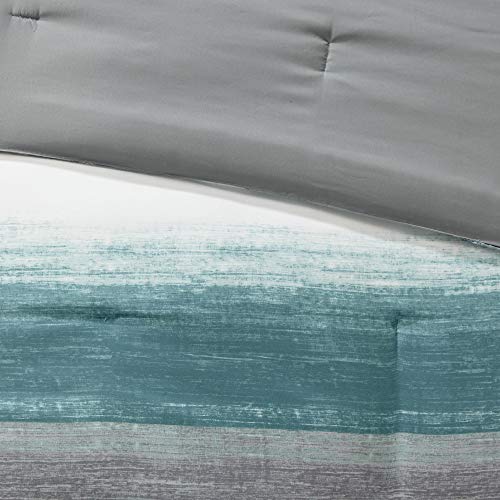 Madison Park Essentials Bed in a Bag Comforter, Vibrant Color Design All Season Down Alternative Cover with Complete Cotton Sheet Set, King(104"x92"), Saben, Stripe Aqua 9 Piece