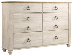 signature design by ashley willowton coastal cottage youth 6 drawer dresser with faux plank top, whitewash