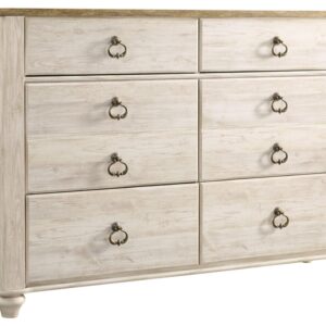 Signature Design by Ashley Willowton Coastal Cottage Youth 6 Drawer Dresser with Faux Plank Top, Whitewash