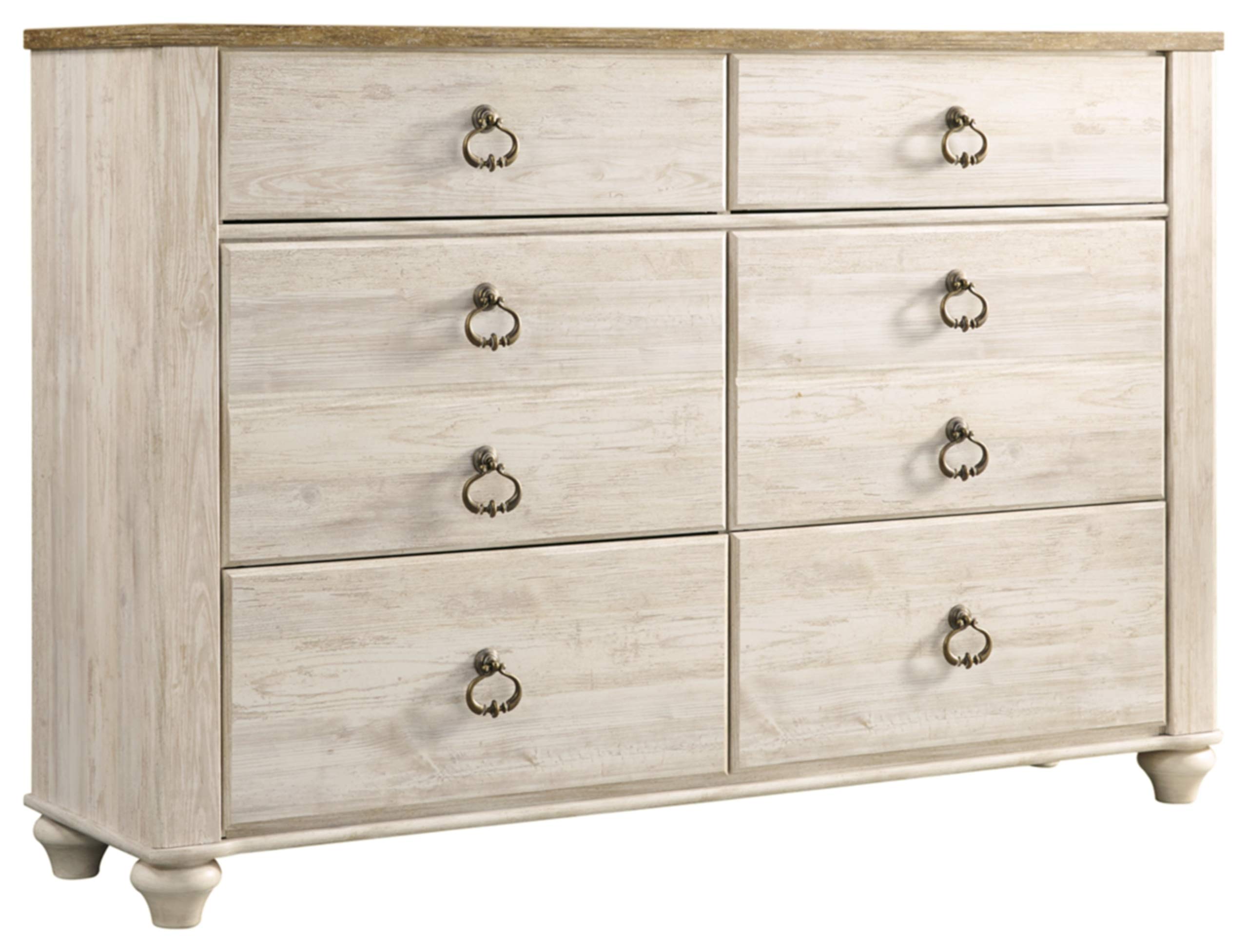 Signature Design by Ashley Willowton Coastal Cottage Youth 6 Drawer Dresser with Faux Plank Top, Whitewash