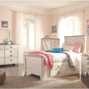 Signature Design by Ashley Willowton Coastal Cottage Youth 6 Drawer Dresser with Faux Plank Top, Whitewash