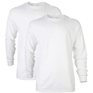 gildan men's ultra cotton long sleeve t-shirt, style g2400, multipack, white (2-pack), large