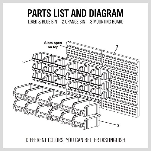 HORUSDY Wall Mounted Storage Bins Parts Rack 30PC Organizer Garage Plastic Shop Tool for Men's Gift