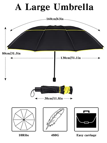 Kalolary 62 Inch Extra Oversize Large Compact Golf Umbrella，Double Canopy Vented Windproof Waterproof Stick Umbrellas for women & men