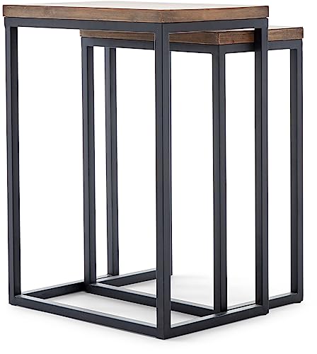 Amazon Brand – Stone & Beam Weston Wood & Metal Nesting Tables, Set of 2, Brown