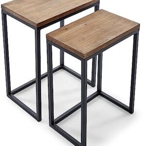 Amazon Brand – Stone & Beam Weston Wood & Metal Nesting Tables, Set of 2, Brown