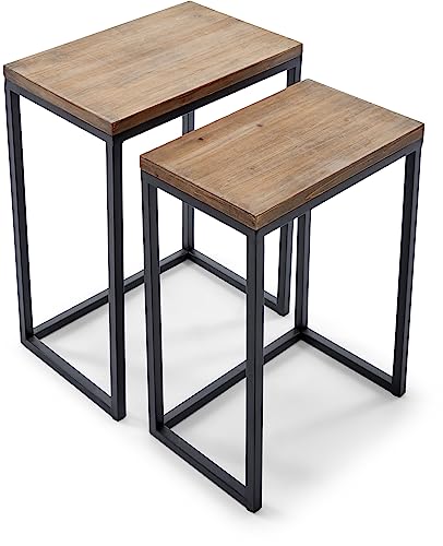 Amazon Brand – Stone & Beam Weston Wood & Metal Nesting Tables, Set of 2, Brown