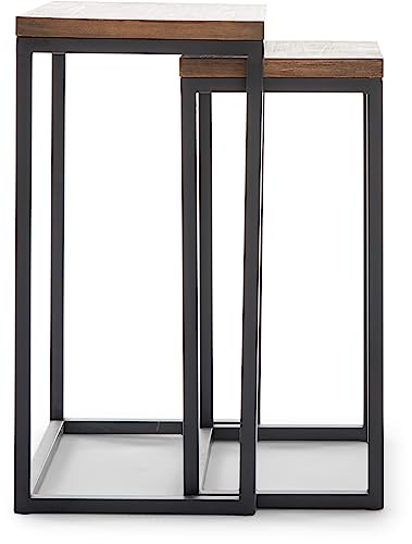 Amazon Brand – Stone & Beam Weston Wood & Metal Nesting Tables, Set of 2, Brown