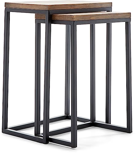 Amazon Brand – Stone & Beam Weston Wood & Metal Nesting Tables, Set of 2, Brown